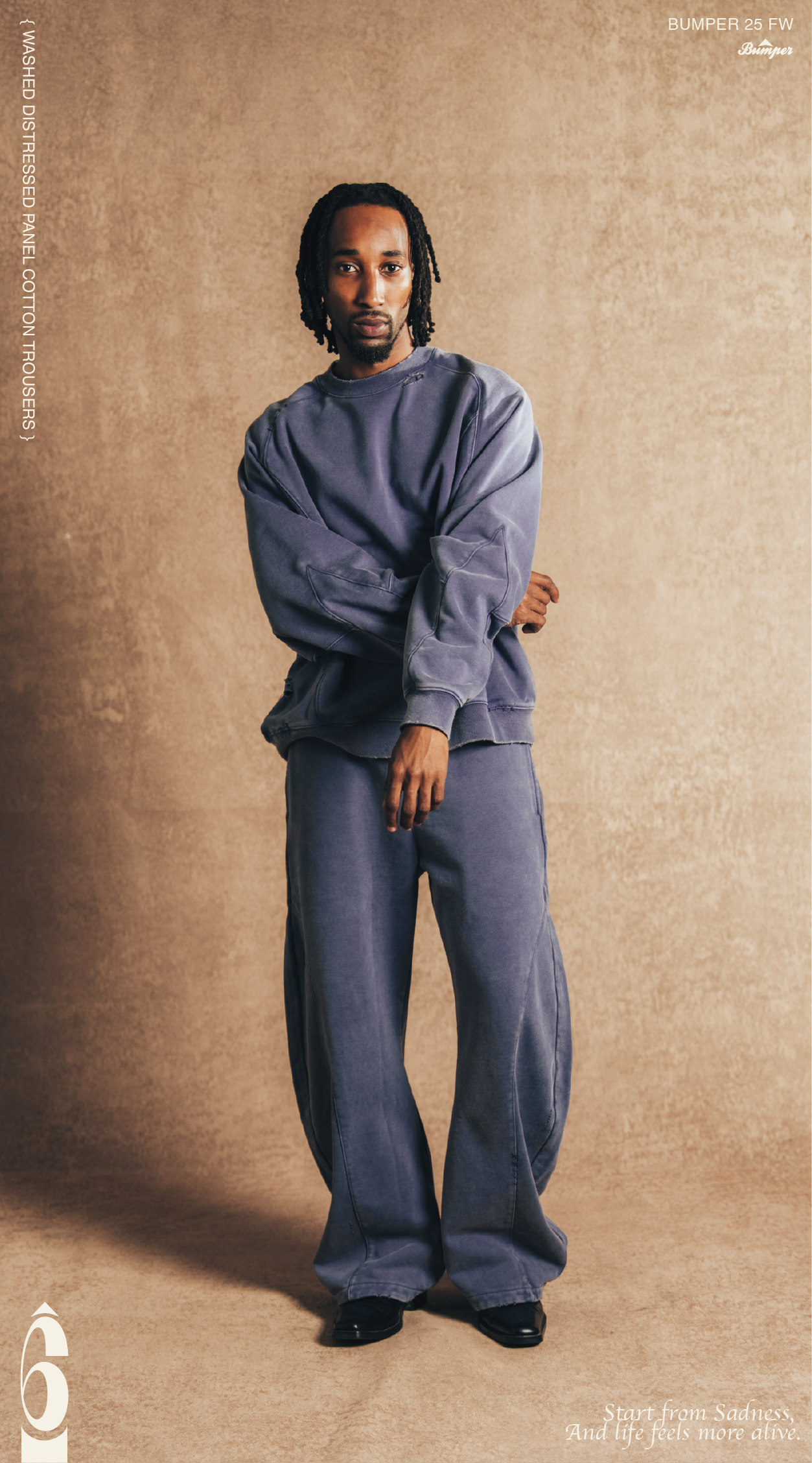 BUMPER 25 FW Washed Distressed Panel Cotton Trousers
