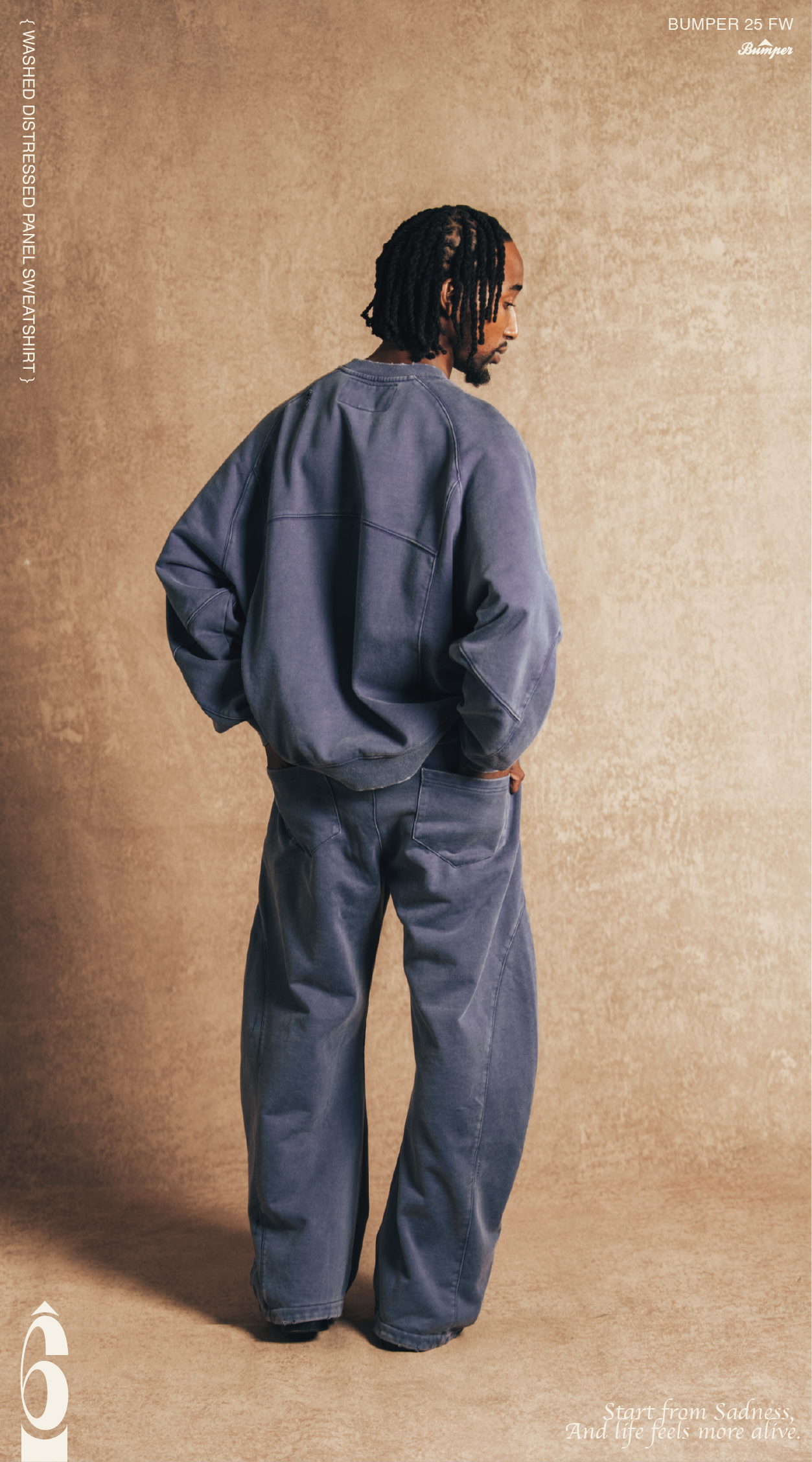 BUMPER 25 FW Washed Distressed Panel Sweatshirt