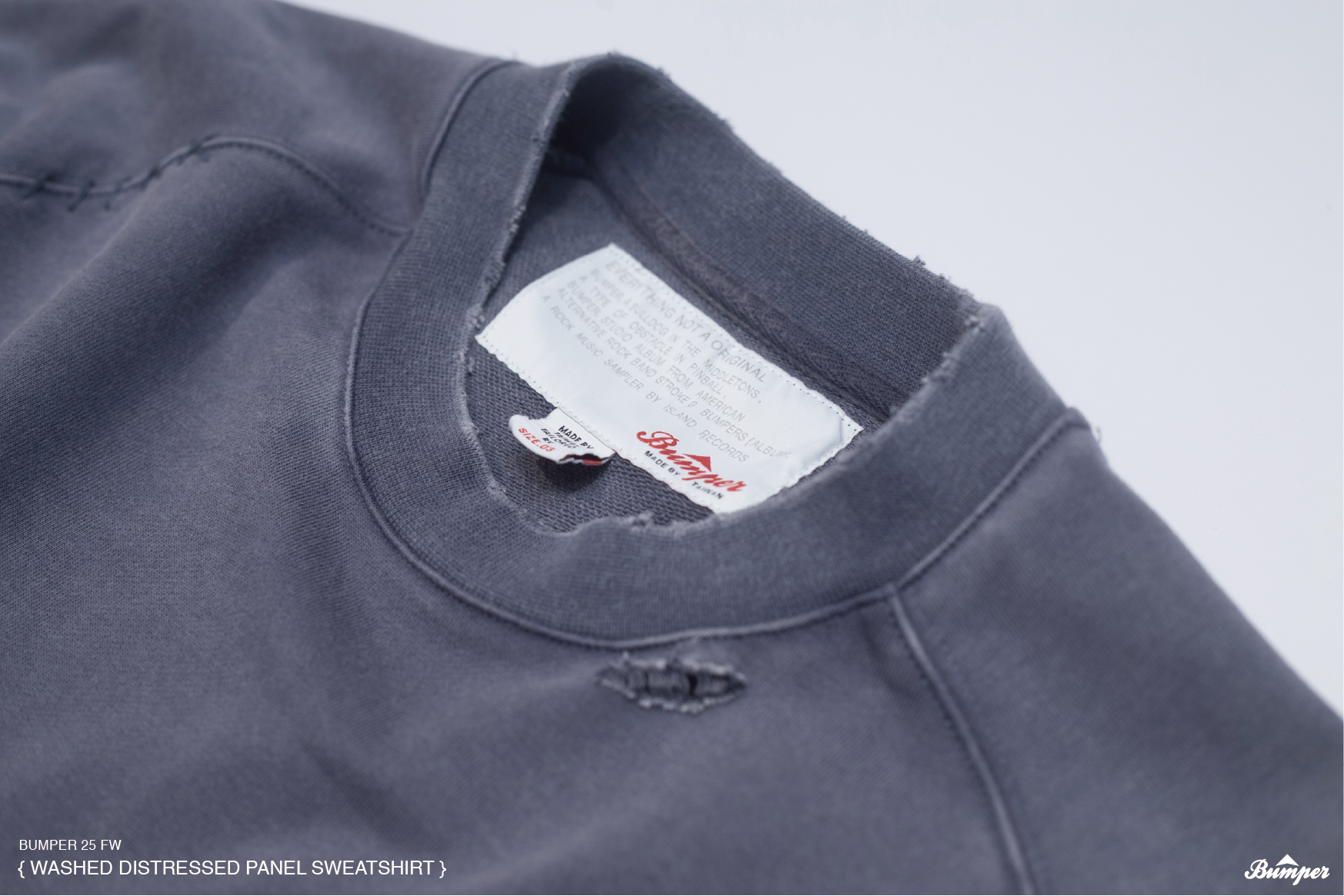 BUMPER 25 FW Washed Distressed Panel Sweatshirt
