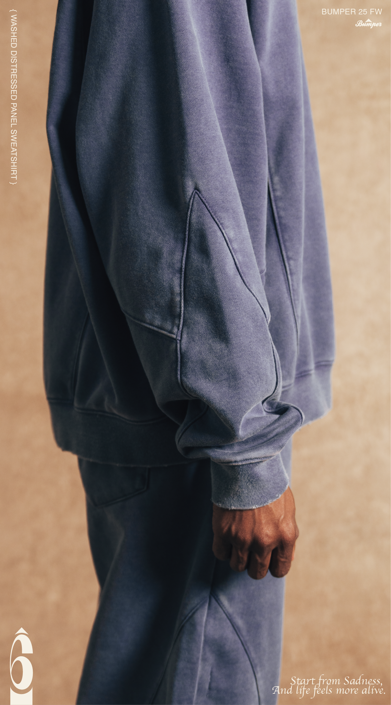 BUMPER 25 FW Washed Distressed Panel Sweatshirt
