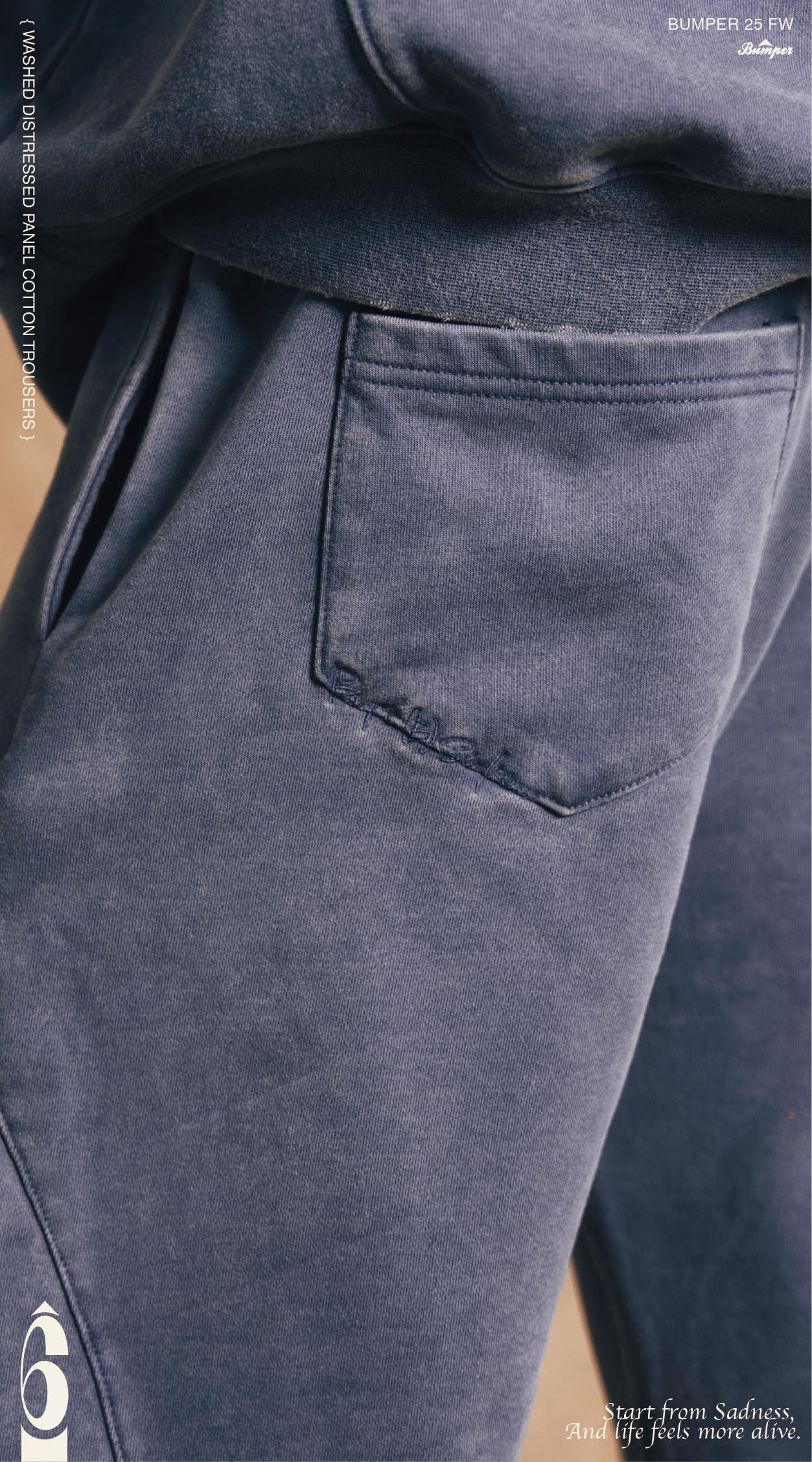BUMPER 25 FW Washed Distressed Panel Cotton Trousers