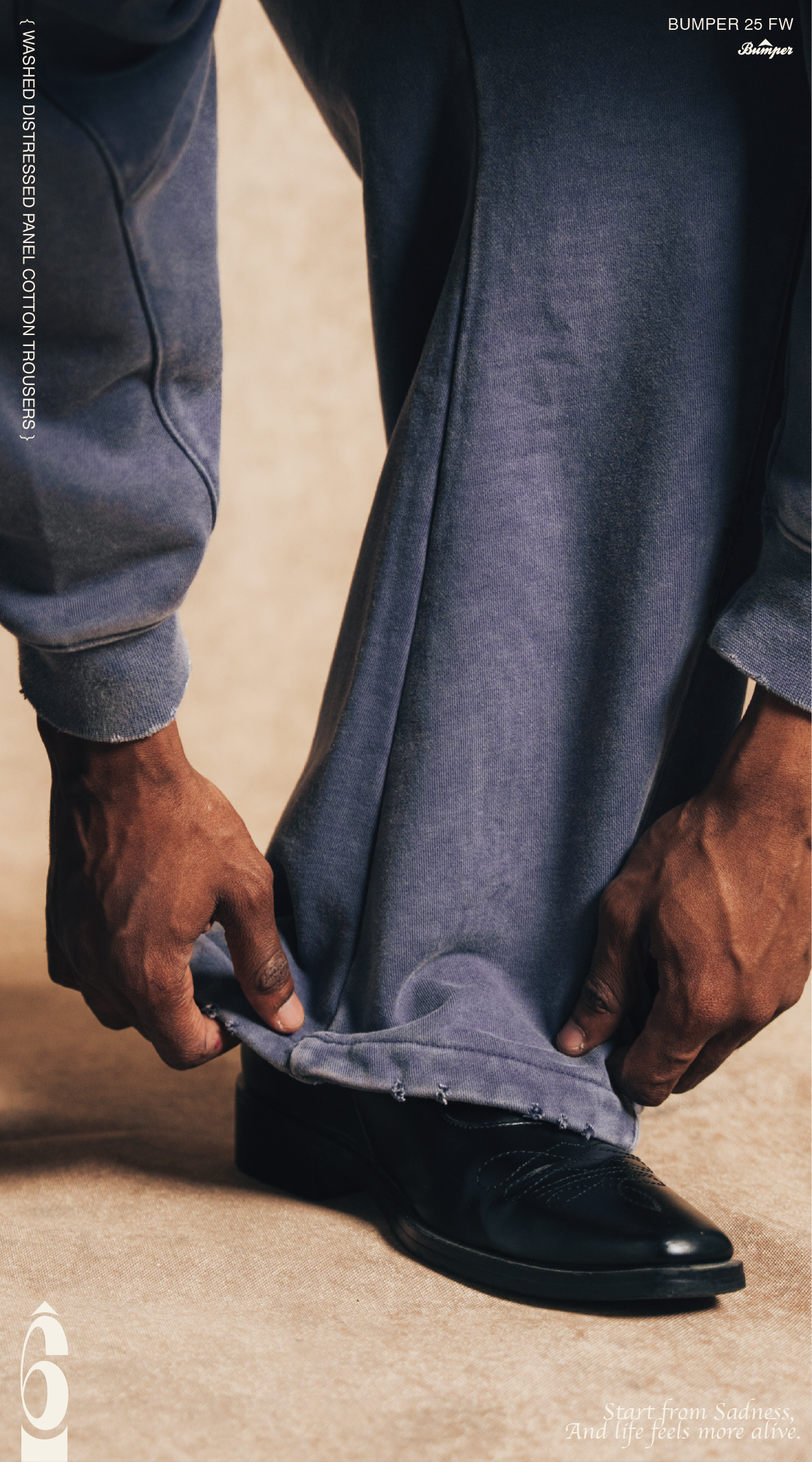 BUMPER 25 FW Washed Distressed Panel Cotton Trousers