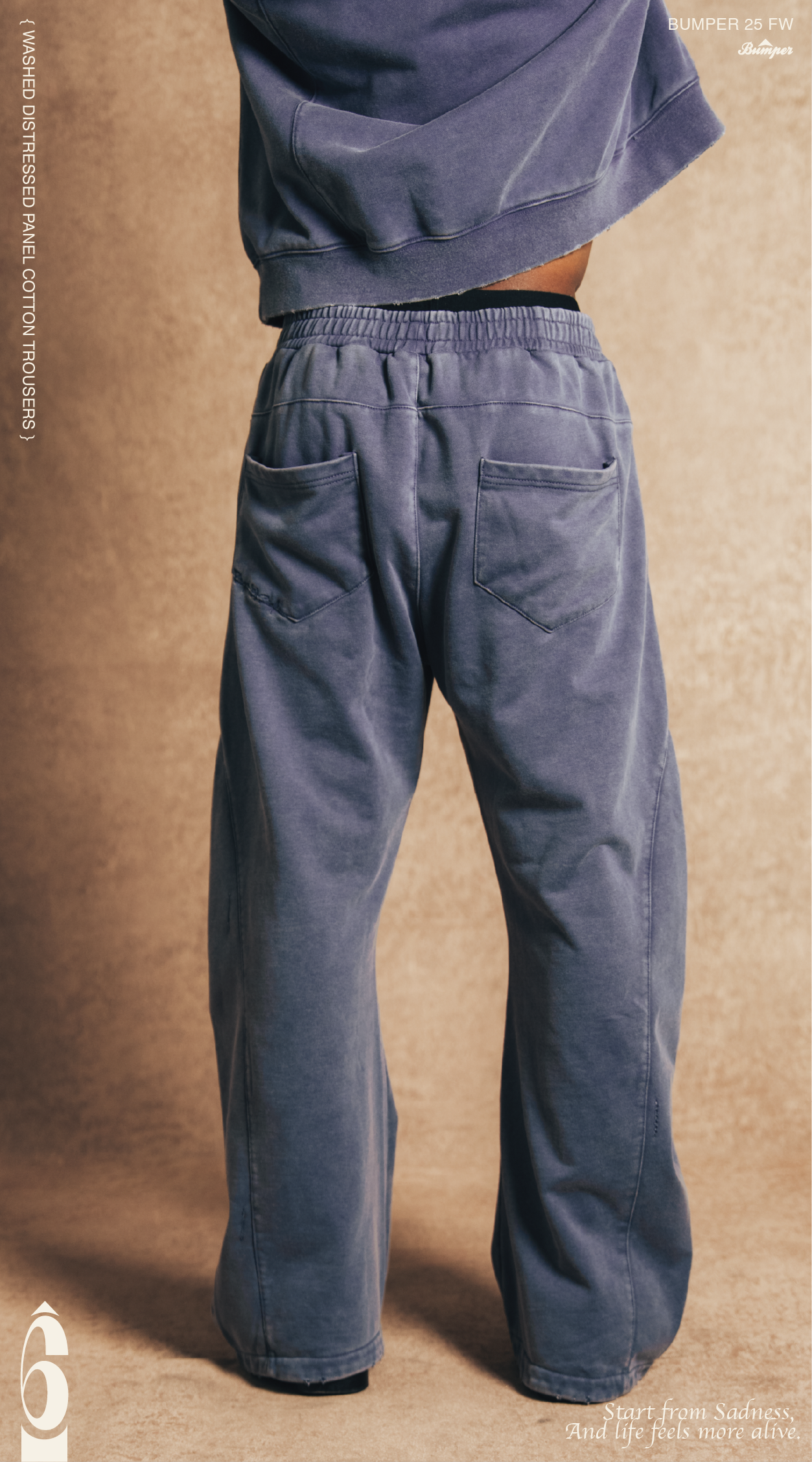 BUMPER 25 FW Washed Distressed Panel Cotton Trousers