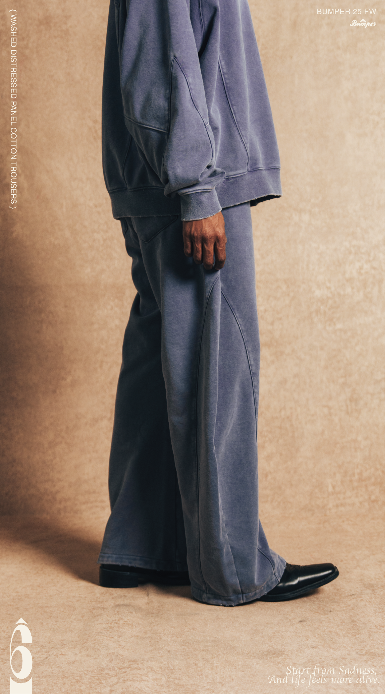 BUMPER 25 FW Washed Distressed Panel Cotton Trousers