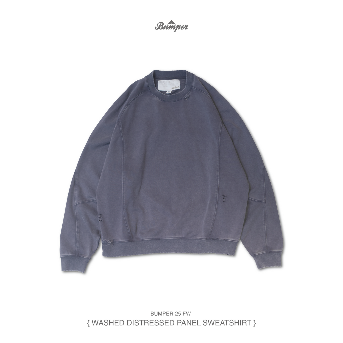BUMPER 25 FW Washed Distressed Panel Sweatshirt