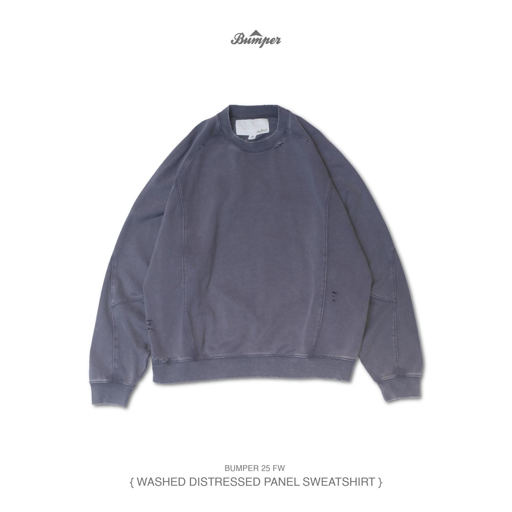 BUMPER 25 FW Washed Distressed Panel Sweatshirt