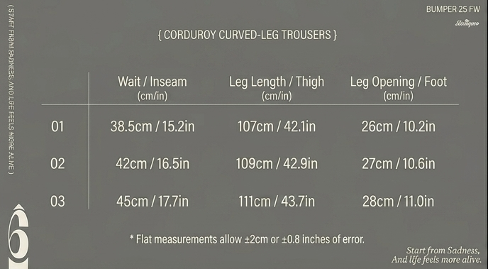 BUMPER 25 FW CORDUROY CURVED-LEG TROUSERS